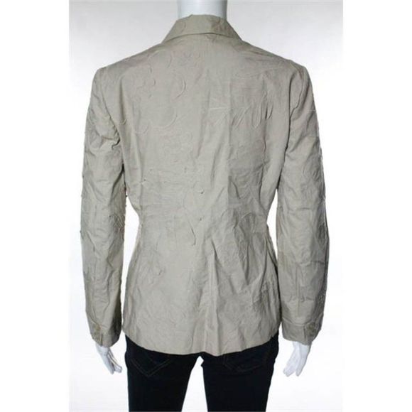 Cacharel Beige Tan VNeck Cotton Floral Accent Button Down Blazer - Picture 7 of 7